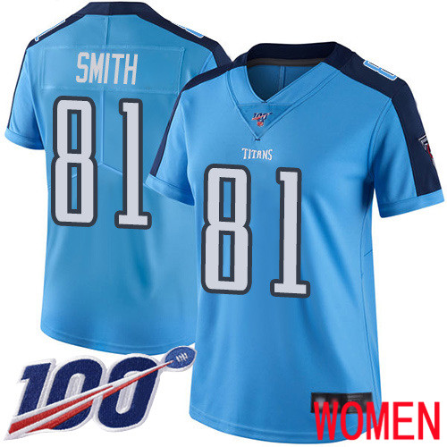 Tennessee Titans Limited Light Blue Women Jonnu Smith Jersey NFL Football #81 100th Season Rush Vapor Untouchable